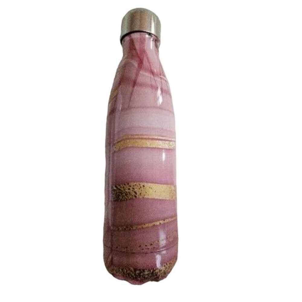 Neutrogena Aluminum Water Bottle Pink White Gold Tones Silver Top‎ New